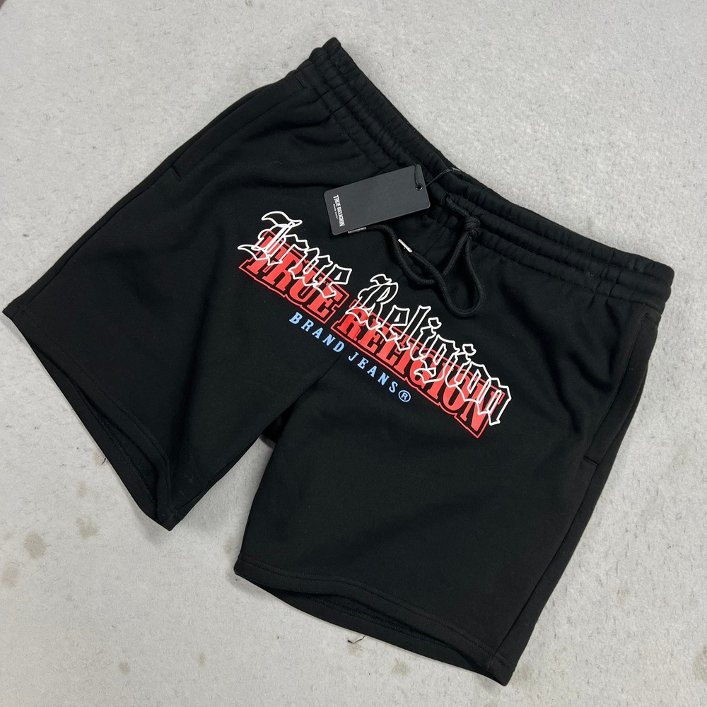 True Religion Jeans Sweat Shorts Jet Black XL Mens Multi Print Relaxed Fit - Picture 3 of 12